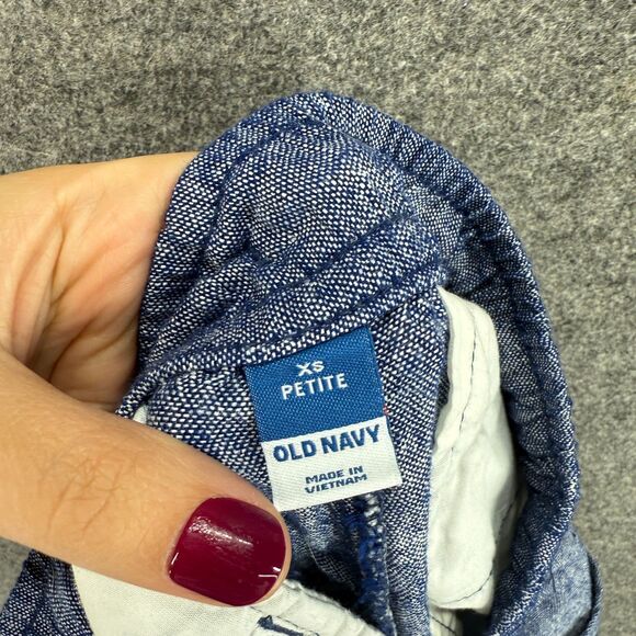 Old Navy Pants Women PXS Petite Blue Mid Rise Chino Linen Flat Front Pull On - Picture 6 of 8